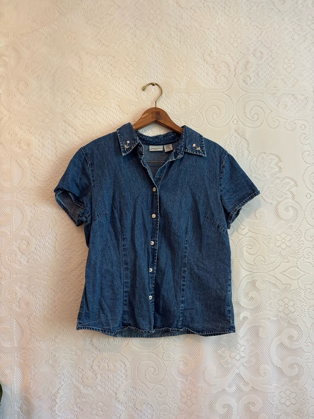 Classic Denim Button-Up Top - Dark Blue